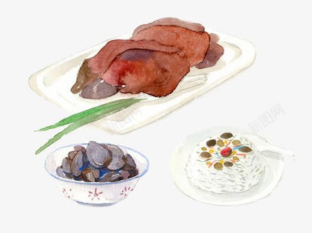 手绘餐桌上的食物psd免抠素材_88icon https://88icon.com 手绘 插画 烤鸭 米饭 茄子
