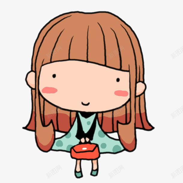 拿包的女孩png免抠素材_88icon https://88icon.com 穿裙子女孩 长发手绘女孩 黄头发女孩