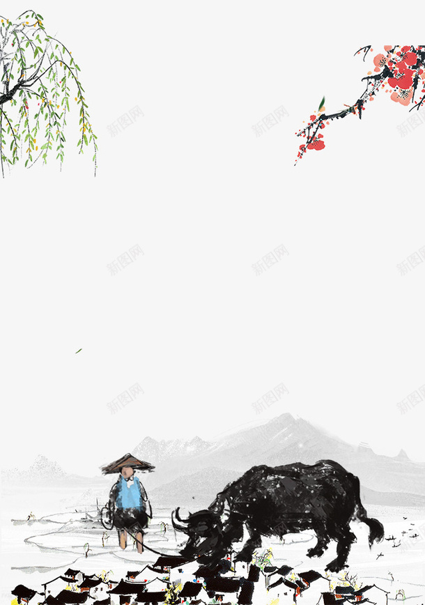 清明节复古水墨风装饰边框psd免抠素材_88icon https://88icon.com 中国风 传统节日 免抠下载 复古 手绘 水墨画 清明节 祭拜