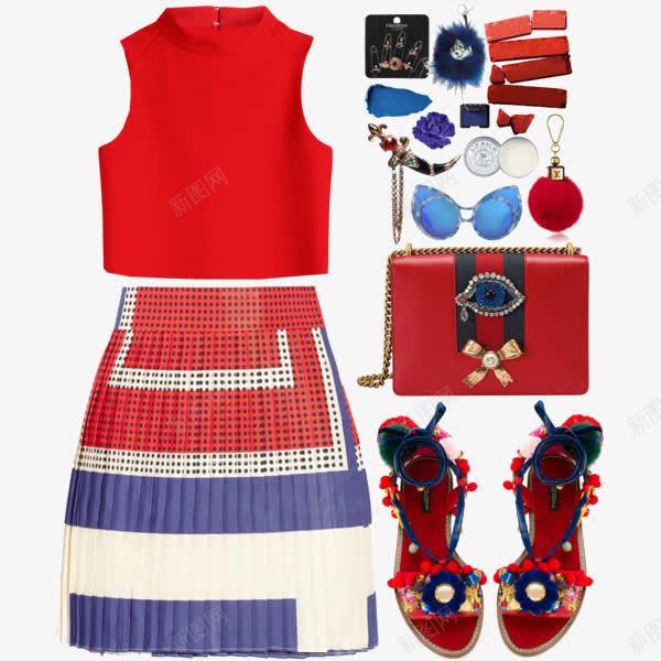 红色上衣和短裙png免抠素材_88icon https://88icon.com 服装搭配 短裙 红色上衣