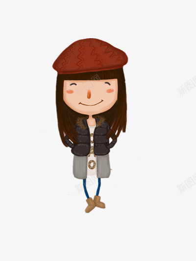 戴复古帽子的女孩png免抠素材_88icon https://88icon.com 人物 微笑 手插兜 素材