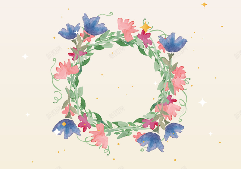 手绘花朵花环背景矢量图ai设计背景_88icon https://88icon.com 小清新 手绘 文艺 海报 简约 红色绿色 背景 花朵 花环 矢量图