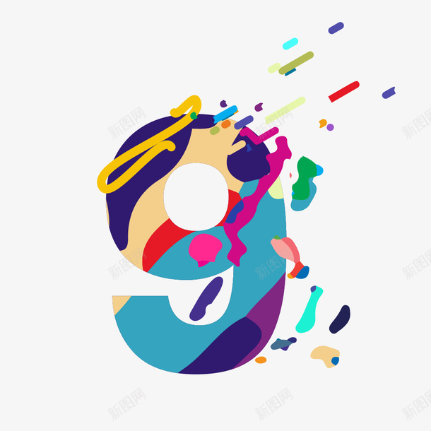 艺术彩色字母数字9矢量图ai免抠素材_88icon https://88icon.com 9 彩色 数字 数字9 艺术字 艺术数字 设计字 设计数字 矢量图