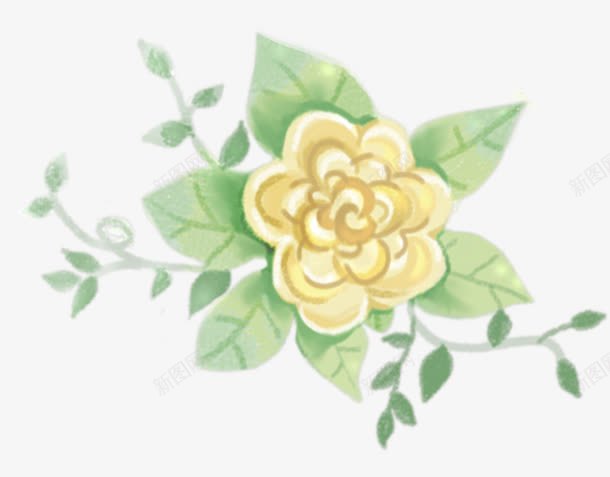 手绘清新黄色花朵植物树叶png免抠素材_88icon https://88icon.com 树叶 植物 清新 花朵 黄色