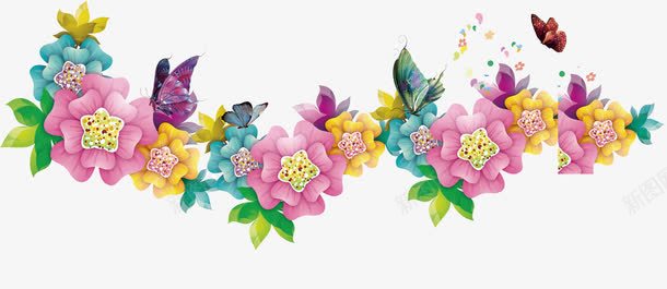 手绘粉黄色花朵蝴蝶png免抠素材_88icon https://88icon.com 粉黄 花朵 蝴蝶
