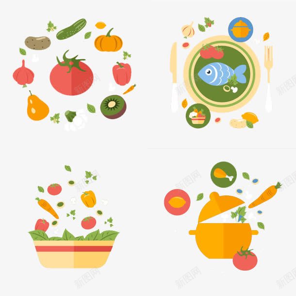 4款彩色美食背景png免抠素材_88icon https://88icon.com 健康 免费png 沙拉 美食 食物 鱼类
