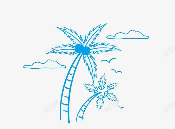 蓝色卡通椰子树png免抠素材_88icon https://88icon.com 云朵 卡通植物 大雁 背景装饰 蓝色椰子树