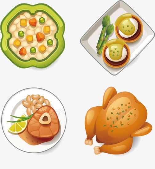 扁平化饮食png免抠素材_88icon https://88icon.com 手绘烤鸡 汤 食品 鱼