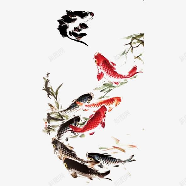 自由鱼儿png免抠素材_88icon https://88icon.com 水墨 红色 红鱼 鱼 黑色 黑鱼
