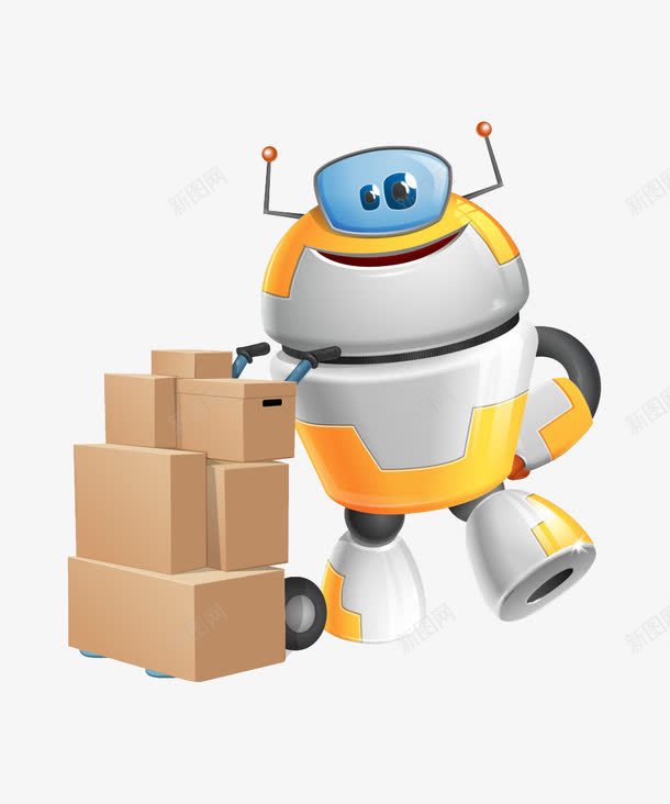 纸箱与3D机器人图png免抠素材_88icon https://88icon.com 3D机器人 卡通 纸箱