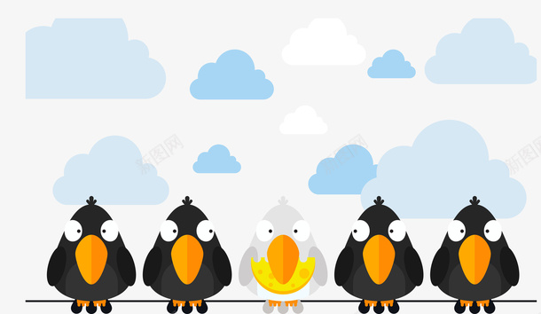 电线上的鸟矢量图ai免抠素材_88icon https://88icon.com 云 蓝色 鸟 黄色 黑色 矢量图