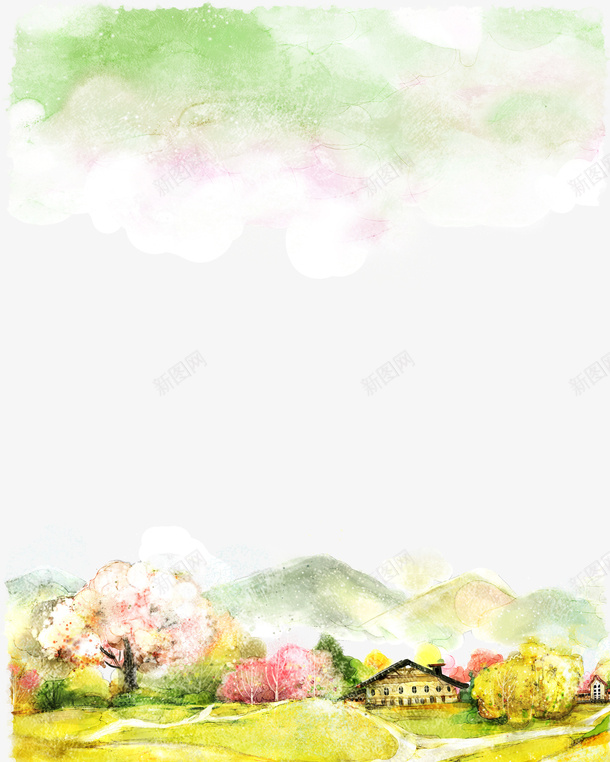 卡通手绘绿色清新背景psd免抠素材_88icon https://88icon.com 卡通手绘 清新 素材背景 绿色