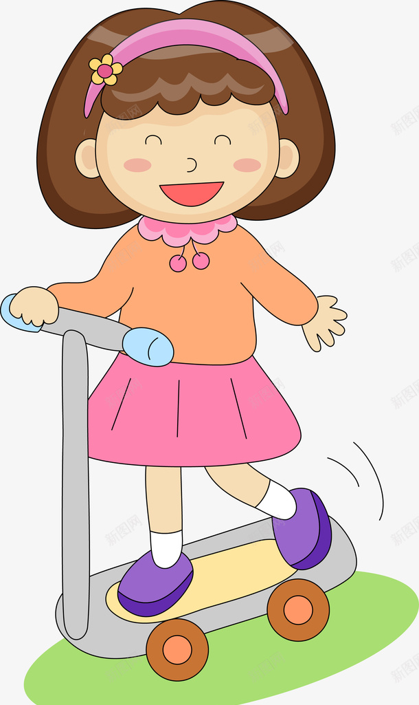 骑滑滑车的女孩矢量图ai免抠素材_88icon https://88icon.com 卡通 可爱 小女孩 滑滑车 矢量图