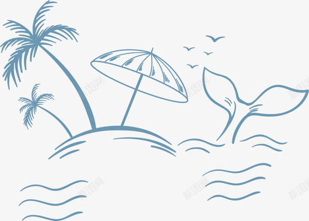 手绘夏季蓝色海洋png免抠素材_88icon https://88icon.com 夏季海洋 小岛 手绘海洋 画画 绘画 蓝色海洋
