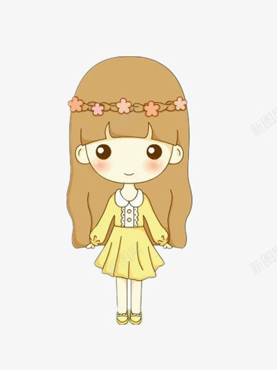 长发卡通女孩png免抠素材_88icon https://88icon.com 可爱 大眼 素材 花环