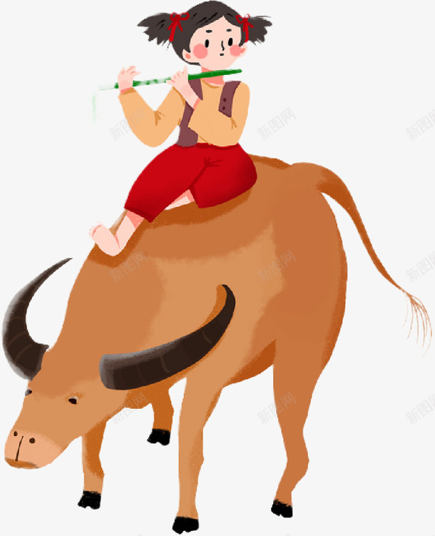 手绘清明吹笛女孩png免抠素材_88icon https://88icon.com 卡通骑牛人物 女孩 手绘 清明 骑牛