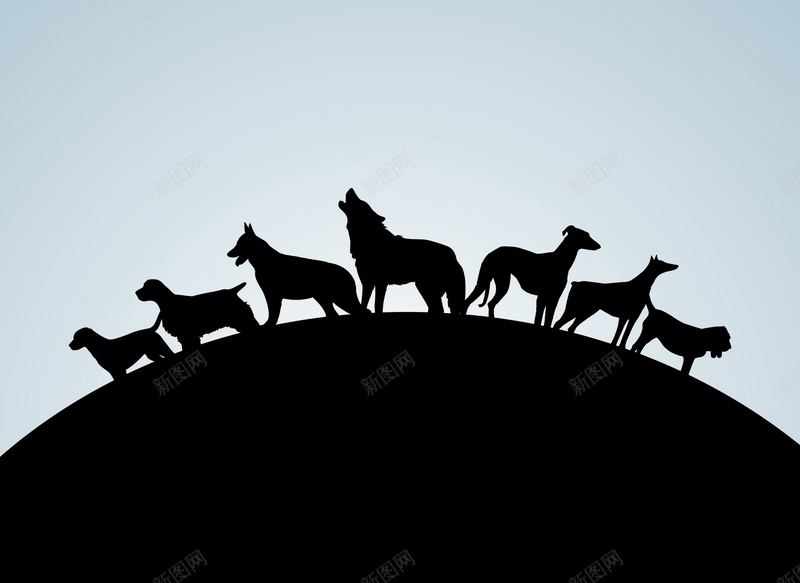 狼狗剪影矢量图ai设计背景_88icon https://88icon.com 剪影 小狗 弧形 狼 矢量图