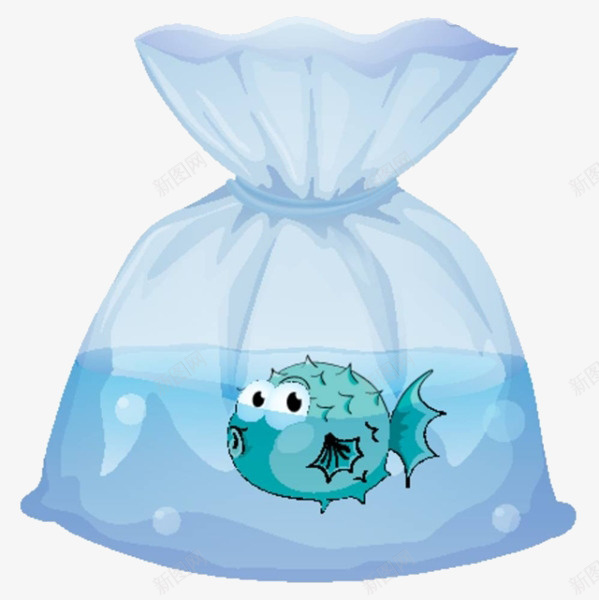 卡通袋子里的鱼png免抠素材_88icon https://88icon.com 免抠袋子 卡通 水 的鱼 袋子里