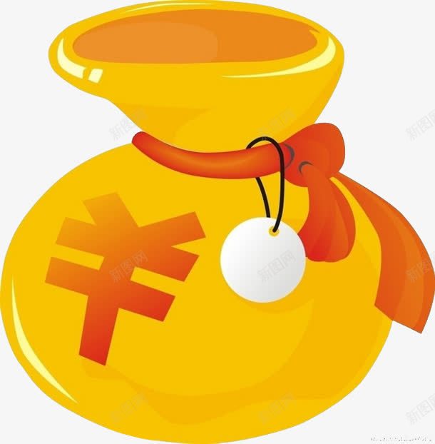 黄色挂着白色珍珠的钱袋子png免抠素材_88icon https://88icon.com 珍珠 白色 袋子 黄色