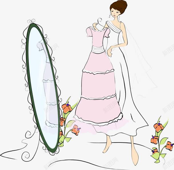 照镜子的美女矢量图eps免抠素材_88icon https://88icon.com 时尚美女 照镜子 矢量美女 美女 美女插画 花朵 镜子 矢量图