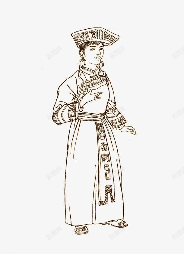 羌族人物白描png免抠素材_88icon https://88icon.com 人物画 少数民族 白描 羌族 美术作品