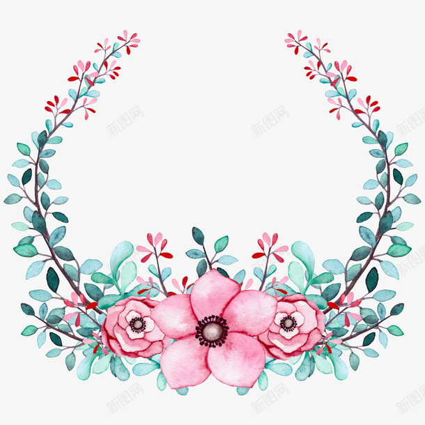 手绘粉色鲜花png免抠素材_88icon https://88icon.com 小清新 手绘 粉色鲜花 绿叶 花卉 装饰图案