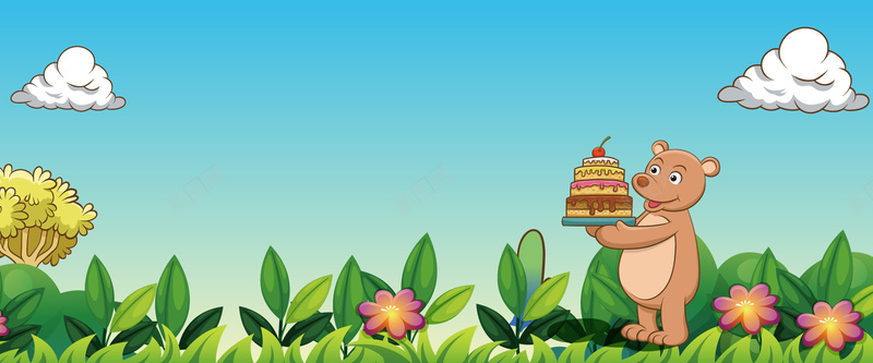 卡通小熊蛋糕banner背景矢量图ai设计背景_88icon https://88icon.com anner banner 卡通 可爱 小熊 小花 矢量 背景 草地 蛋糕 矢量图