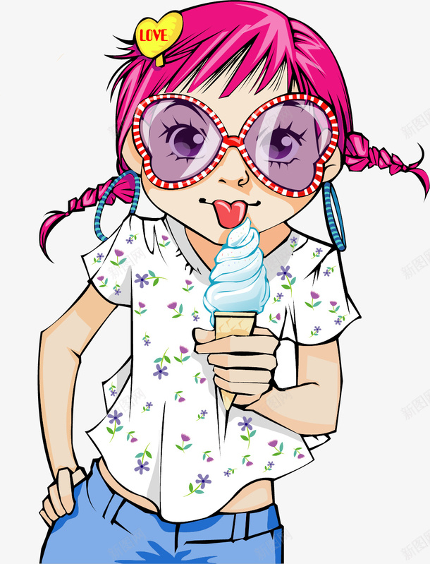 手绘吃冰淇淋的女孩矢量图ai免抠素材_88icon https://88icon.com 可爱 吃冰淇淋的女孩 手绘 矢量图