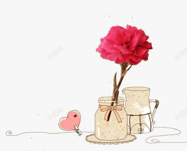 花瓶png免抠素材_88icon https://88icon.com 唯美 手绘瓶子 插画 爱心 花朵