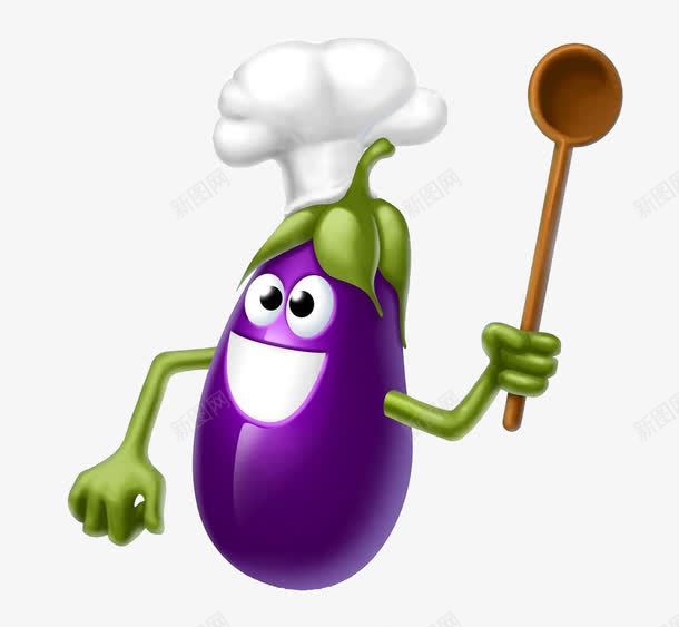 可爱的卡通茄子png免抠素材_88icon https://88icon.com 卡通 厨师帽 可爱 茄子