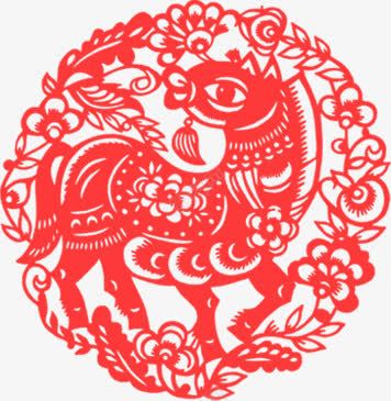 卡通中国风红色小马剪纸png免抠素材_88icon https://88icon.com 剪纸 卡通 国风 红色