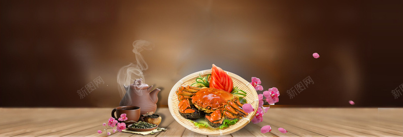 阳澄湖大闸蟹大气美食棕色背景psd设计背景_88icon https://88icon.com 吃货 广告 淘宝 电商 素材 美食 美食广告 美食海报 美食节 背景 设计 食品 食物