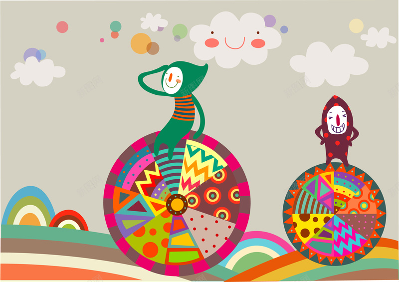 卡通动物坐独轮矢量图ai设计背景_88icon https://88icon.com 云朵 动物 卡通 坐独轮 多彩 手绘 童趣 矢量图
