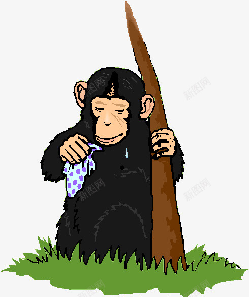 黑色猿猴png免抠素材_88icon https://88icon.com 卡通 小草 手帕 棕色 猿猴 绿色 蓝色 黑色