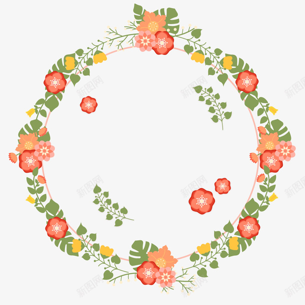 彩色植物花环纹理质感矢量图ai免抠素材_88icon https://88icon.com 卡通插画 叶子 彩色 植物 花环 装饰 边框 矢量图