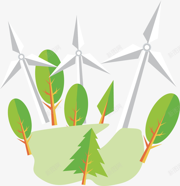 节约能源的风力发电矢量图ai免抠素材_88icon https://88icon.com 创意 商务 树木 科技 节约 装饰 风力发电 矢量图