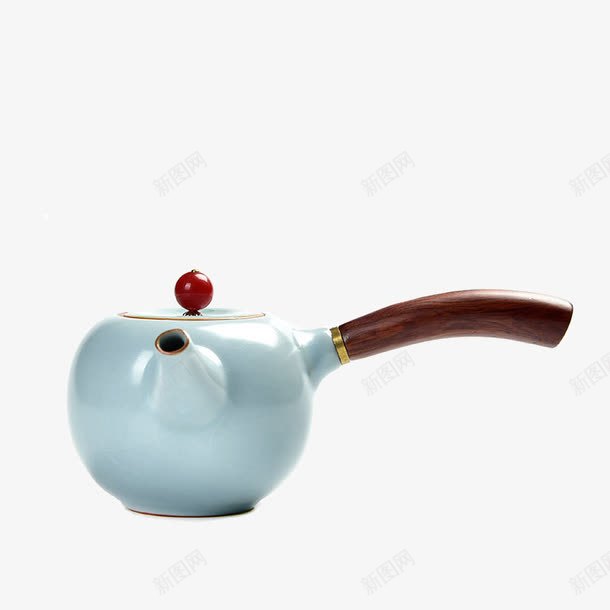 茶具茶壶陶瓷檀木把png免抠素材_88icon https://88icon.com 产品实物 功夫茶具 檀木 茶壶