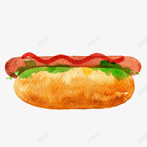 水彩手绘热狗面包矢量图ai免抠素材_88icon https://88icon.com 快餐食物 手绘 水彩 热狗 美食 面包 食物 矢量图