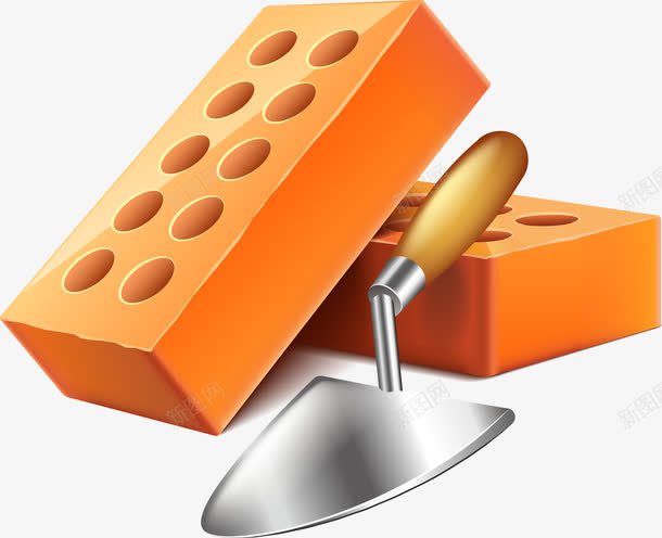 卡通砖和铁铲png免抠素材_88icon https://88icon.com 卡通画 矢量装饰 砖 红砖 装饰 铁铲