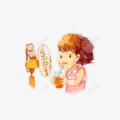 吹风扇的小女孩png免抠素材_88icon https://88icon.com PNG 吹风扇 小女孩 手绘