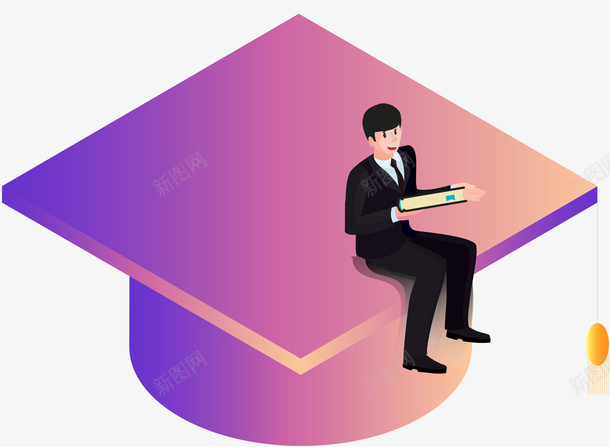 手绘坐在博士帽上的男人矢量图ai免抠素材_88icon https://88icon.com 人物插画 博士帽 手绘插画 男人 看书 矢量图