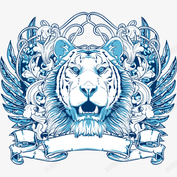 水彩老虎png免抠素材_88icon https://88icon.com 凶猛 头像 水彩画 老虎 蓝色