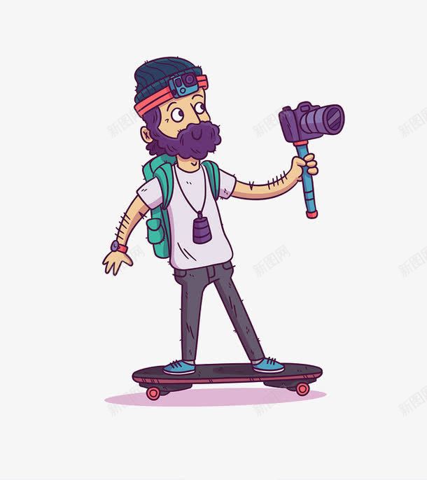 卡通运动人物png免抠素材_88icon https://88icon.com 卡通人物 滑板 相机 运动