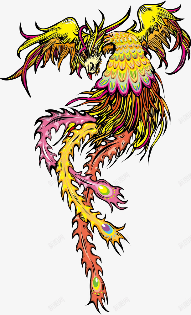 彩色凤凰矢量图ai免抠素材_88icon https://88icon.com 凤凰 图腾 彩色 金凤 矢量图