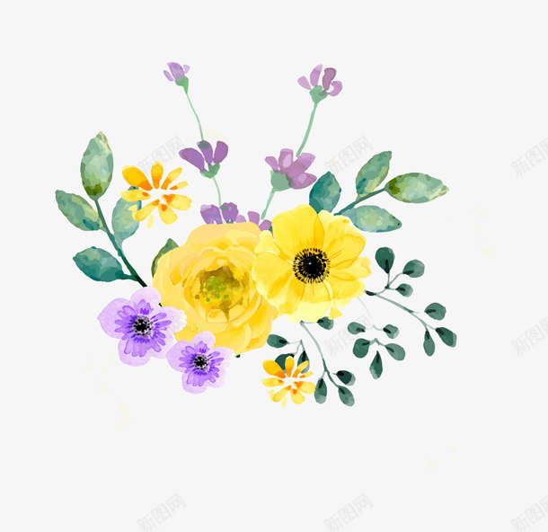 卡通手绘彩色的鲜花png免抠素材_88icon https://88icon.com 创意 动漫动画 卡通手绘 彩色的鲜花 简约 绿叶