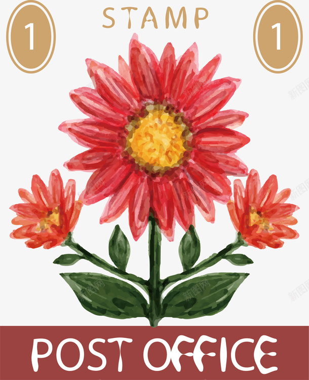 红色水彩小雏菊邮票矢量图eps免抠素材_88icon https://88icon.com 小雏菊 小雏菊邮票 植物邮票 水彩植物 矢量png 红色小雏菊 矢量图