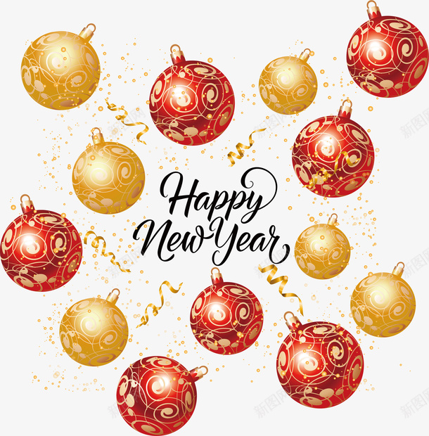 精美彩带圣诞球花纹矢量图ai免抠素材_88icon https://88icon.com happyNewYear 圣诞球 新年快乐 矢量png 精美花纹 金色彩带 矢量图