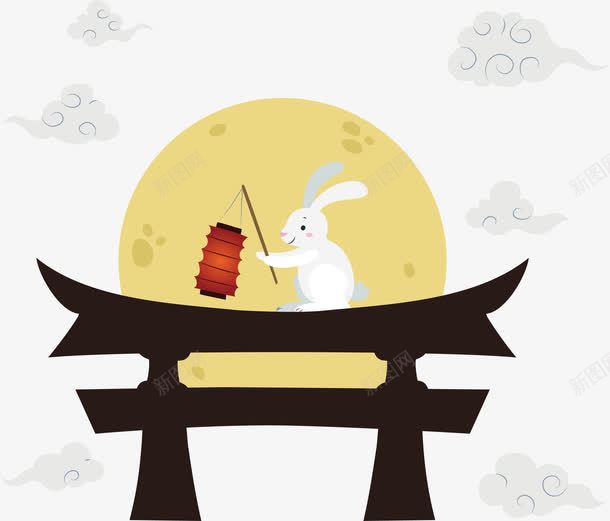拿着灯笼的玉兔png免抠素材_88icon https://88icon.com 中国风 中秋灯笼 中秋节 月圆 玉兔 矢量png