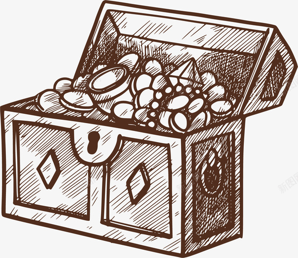 手绘风金币藏宝箱矢量图ai免抠素材_88icon https://88icon.com 宝藏 手绘宝藏 手绘风 矢量png 藏宝箱 金币堆 矢量图