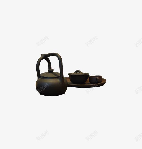 陶制茶具png免抠素材_88icon https://88icon.com 中国风 茶壶 茶碗 黑陶